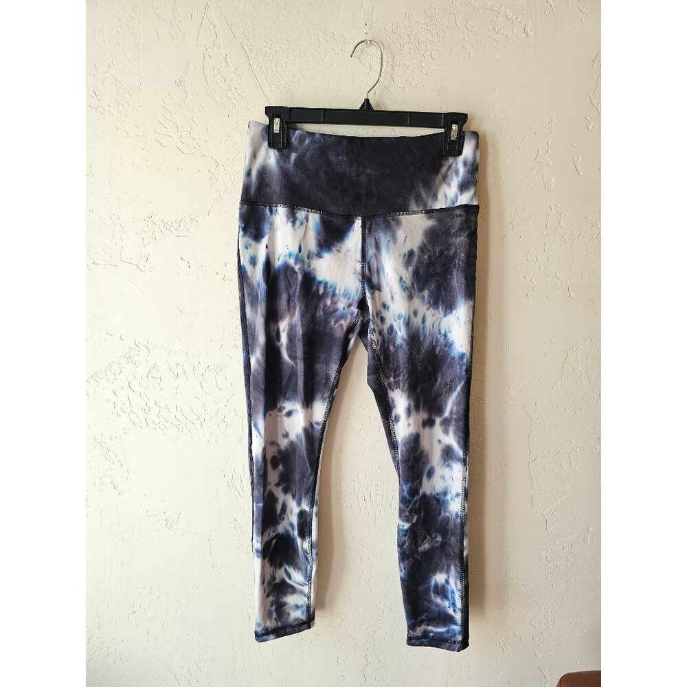 High-Waisted Black & White Tie-Dye Leggings - Size M
